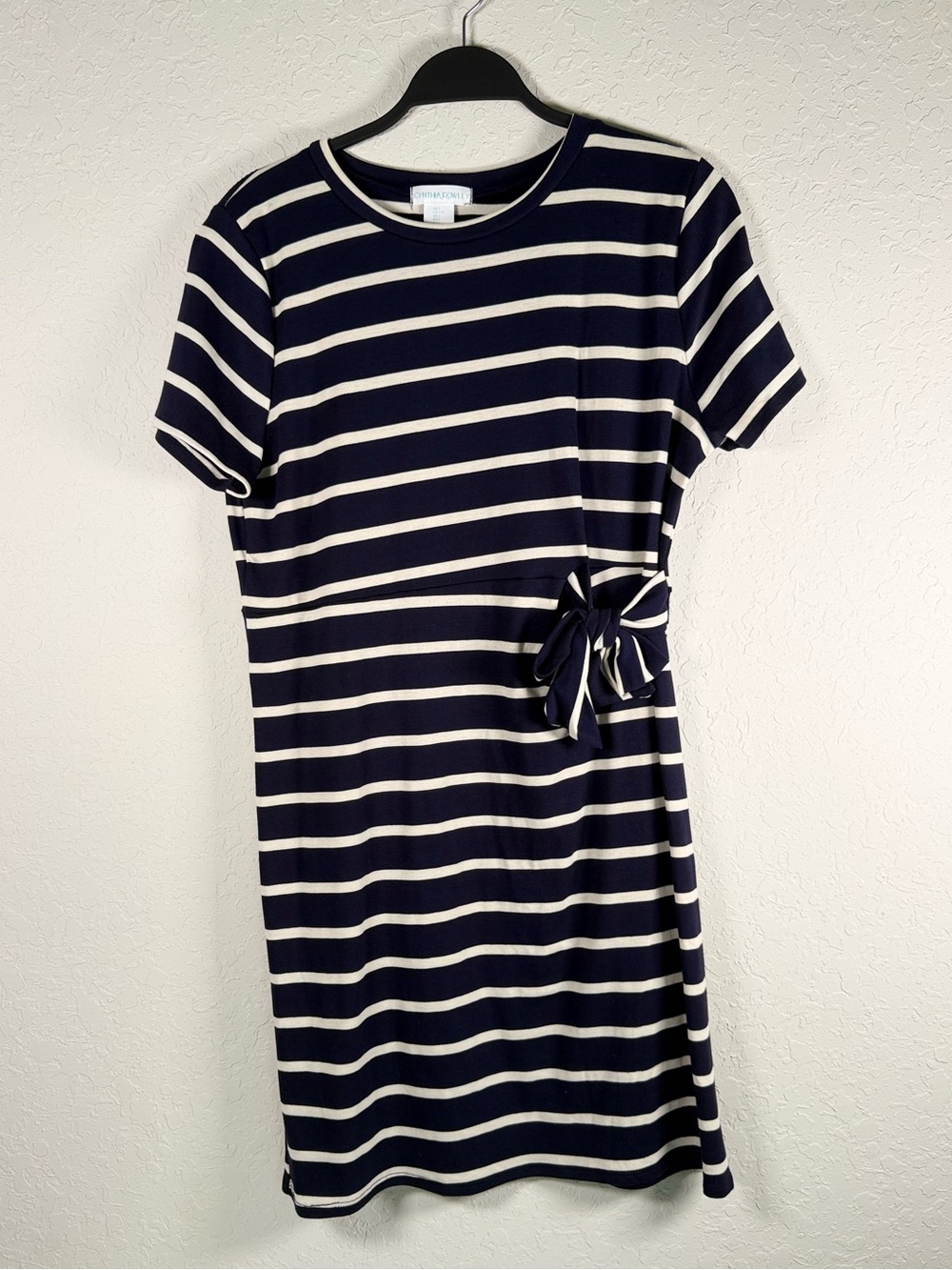 Cynthia Rowley Navy Striped Tie Waist T-Shirt Dress Size Large